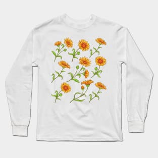 Calendula Flower Pattern Long Sleeve T-Shirt